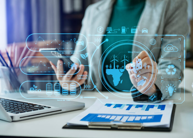 business people working and green renewable energy worker interf